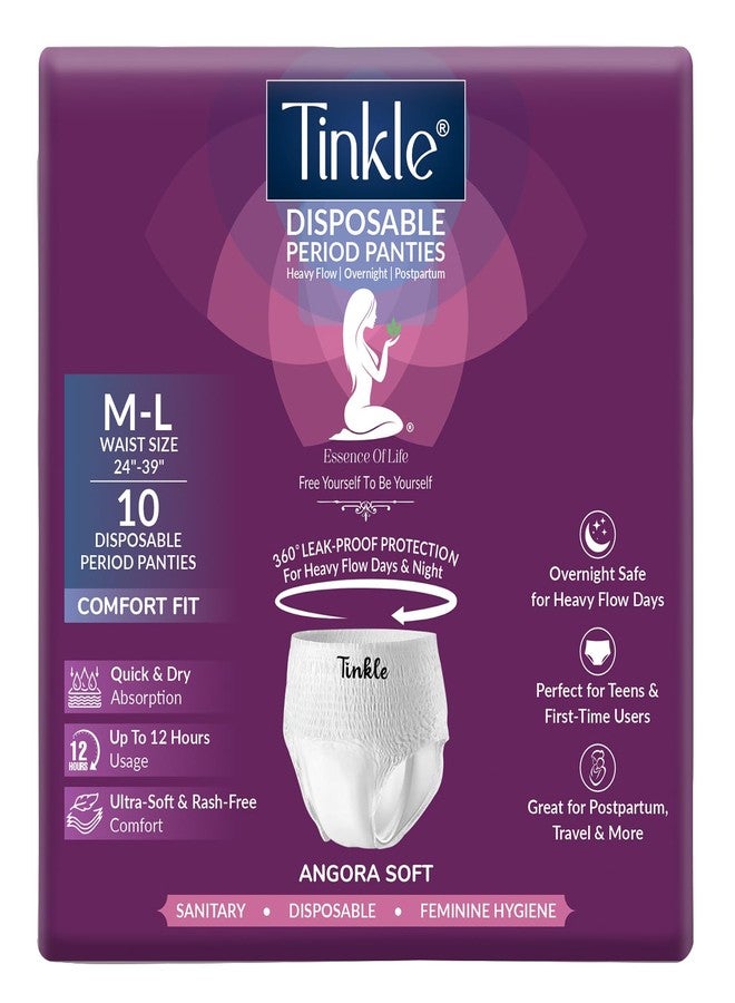 Tinkle Ultra Comfort Period Panties for Women | M-L | Pack of 10 | 360° Leak Protection | Full Coverage | 12-Hour Overnight Protection | Hight Absorbency | For Heavy Flow | Anti-Microbial | No Rashes - Image 1